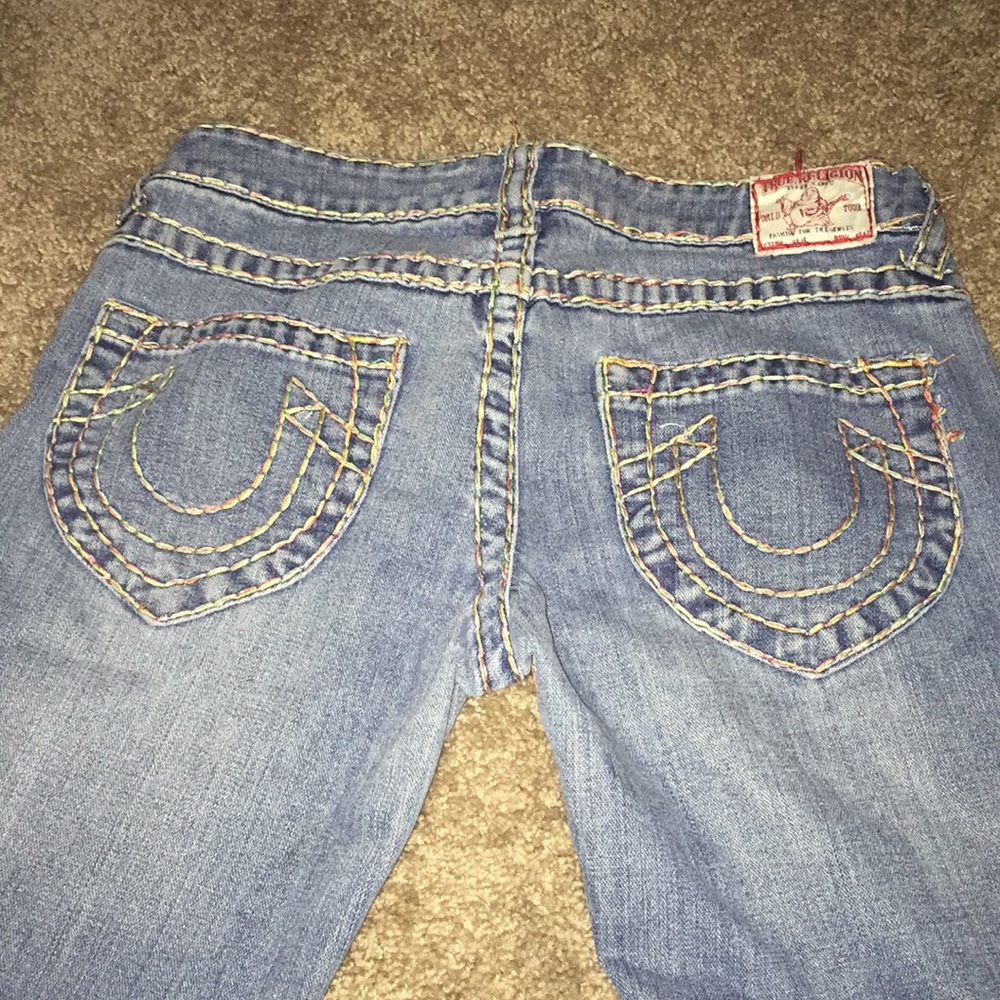 True Religion MultiColor Thick Stitch Jean shorts